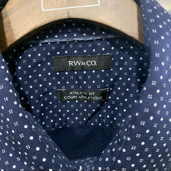 RW&Co Men's Navy Blue Dress Shirt with White Dot Detailing Size Medium - Picture 5 of 6